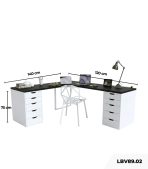 Bàn làm việc IKEA Chữ L 2 Tủ LBV89.02 140x120 - Trắng + Đen