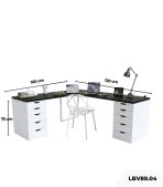 Bàn làm việc IKEA Chữ L 2 Tủ LBV89.04 160x120 - Trắng + Đen