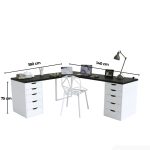 Bàn làm việc IKEA Chữ L 2 Tủ LBV89.05 180x140 - Trắng + Đen