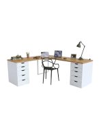 Bàn làm việc IKEA Chữ L 2 Tủ LBV89.12 180x160 - Trắng + Vân gỗ - Ảnh 2