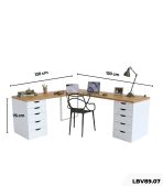 Bàn làm việc IKEA Chữ L 2 Tủ LBV89.07 120x120 - Trắng + Vân gỗ