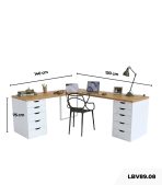 Bàn làm việc IKEA Chữ L 2 Tủ LBV89.08 140x120 - Trắng + Vân gỗ