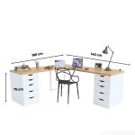 Bàn làm việc IKEA Chữ L 2 Tủ LBV89.11 180x140 - Trắng + Vân gỗ