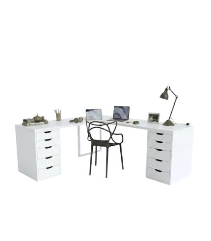 Bàn làm việc IKEA Chữ L 2 Tủ LBV89.19 120x120 - Trắng