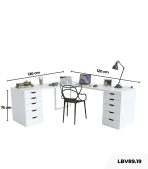 Bàn làm việc IKEA Chữ L 2 Tủ LBV89.19 120x120 - Trắng
