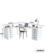 Bàn làm việc IKEA Chữ L 2 Tủ LBV89.21 140x140 - Trắng