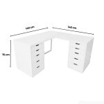 Bàn làm việc IKEA Chữ L 2 Tủ LBV89.21 140x140 - Trắng