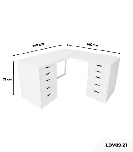 Bàn làm việc IKEA Chữ L 2 Tủ LBV89.21 140x140 - Trắng