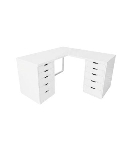 Bàn làm việc IKEA Chữ L 2 Tủ LBV89.21 140x140 - Trắng