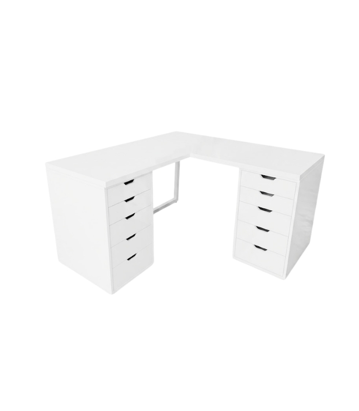 Bàn làm việc IKEA Chữ L 2 Tủ LBV89.21 140x140 - Trắng