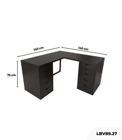 Bàn làm việc IKEA Chữ L 2 Tủ LBV89.27 140x140 - Đen