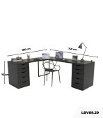 Bàn làm việc IKEA Chữ L 2 Tủ LBV89.29 180x140 - Đen