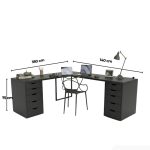 Bàn làm việc IKEA Chữ L 2 Tủ LBV89.29 180x140 - Đen