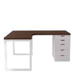 Bàn làm việc IKEA Chữ L 1 Tủ LBV88.19 120x120 - Trắng + Vân gỗ đậm