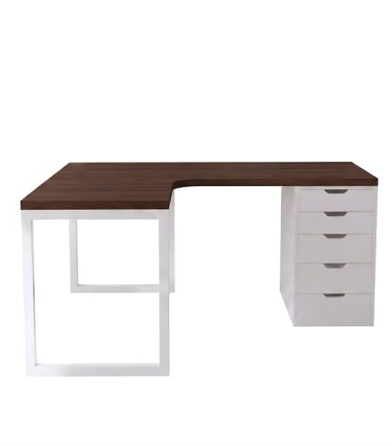 Bàn làm việc IKEA Chữ L 1 Tủ LBV88.19 120x120 - Trắng + Vân gỗ đậm