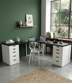Bàn làm việc IKEA Chữ L 2 Tủ LBV89.01 120x120 - Trắng + Đen
