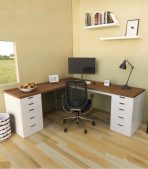 Bàn làm việc IKEA Chữ L 2 Tủ LBV89.13 120x120 - Trắng + Vân gỗ đậm