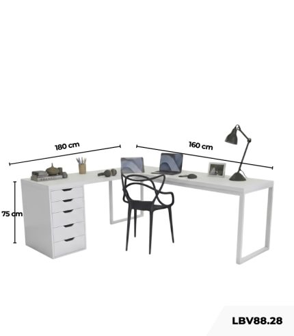 Bàn làm việc IKEA Chữ L 1 Tủ LBV88.28 160x120 - Trắng
