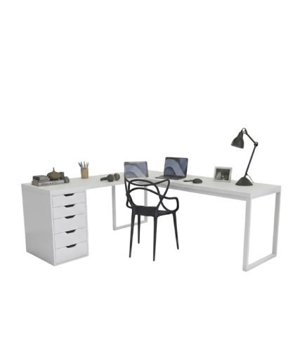 Bàn làm việc IKEA Chữ L 1 Tủ LBV88.29 180x140 - Trắng