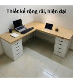 Bàn làm việc IKEA Chữ L 2 Tủ LBV89.01 120x120 - Trắng + Đen