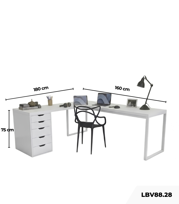 Bàn làm việc IKEA Chữ L 1 Tủ LBV88.28 160x120 - Trắng