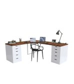 Bàn làm việc IKEA Chữ L 2 Tủ LBV89.13 120x120 - Trắng + Vân gỗ đậm