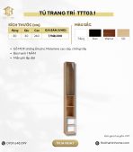 Tủ trang trí kết hợp Khung nhôm Kính màu TTT03.1 30x30x260 – Vân gỗ nhạt