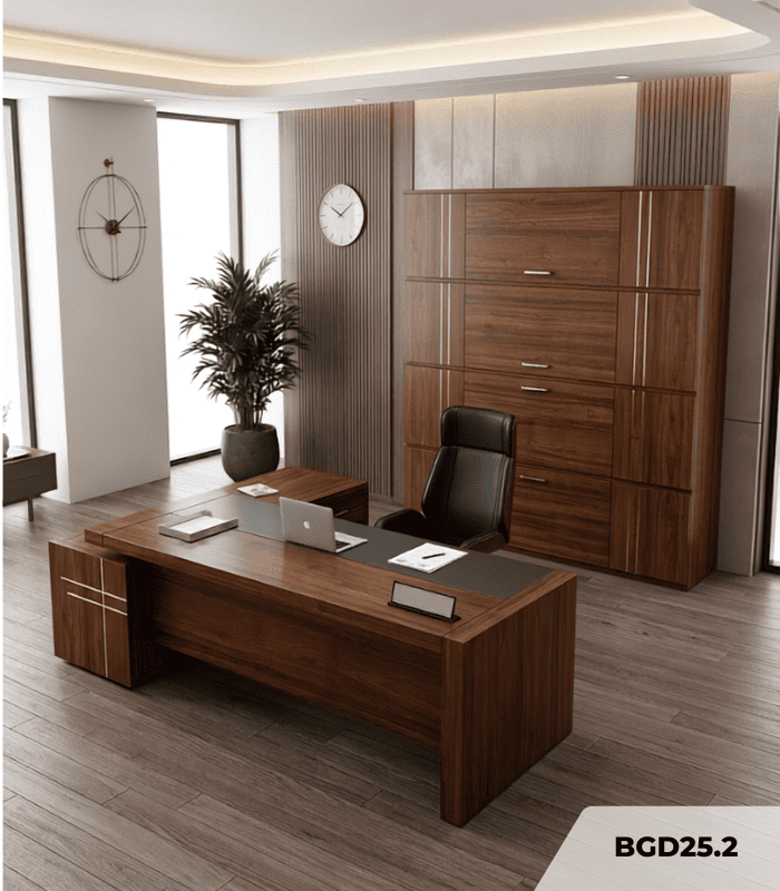 Bàn làm việc BGD25.2 160×120x75 – Vân gỗ đậm