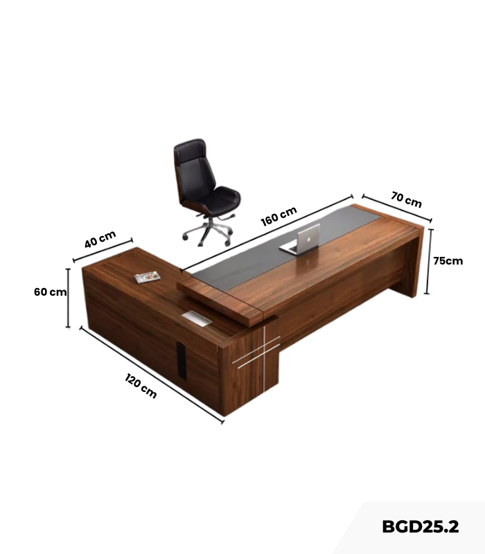 Bàn làm việc BGD25.2 160×120x75 – Vân gỗ đậm