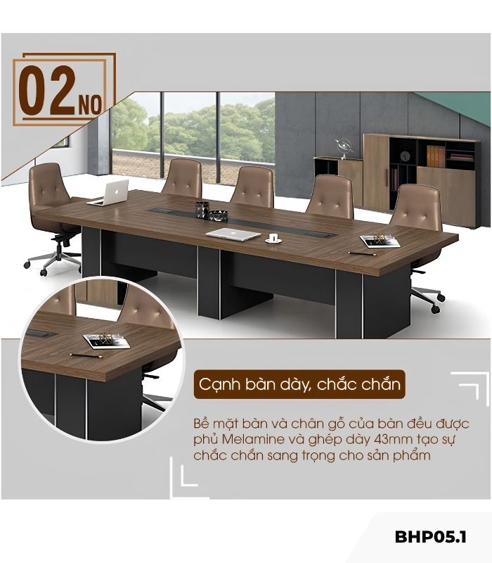 Bàn họp BHP05.1 240x120 - Vân gỗ đậm