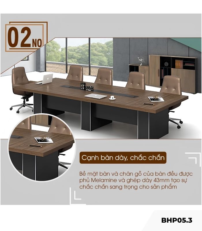 Bàn họp BHP05.3 400x150 - Vân gỗ đậm