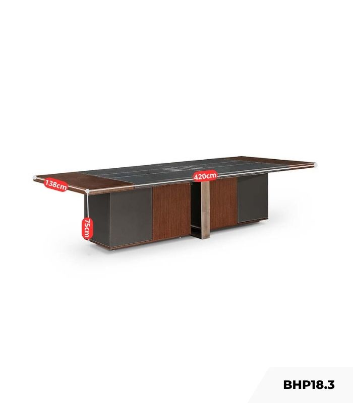 Bàn họp BHP18.3 420x138 - Vân gỗ đậm kết hợp Ghi