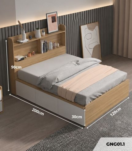 Giường gỗ GNG01.1 120x200 - Vân gỗ nhạt