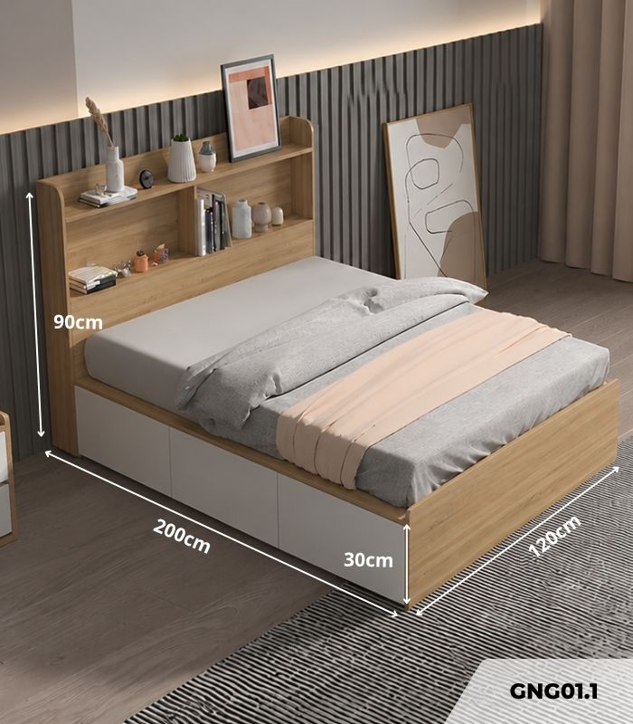 Giường gỗ GNG01.1 120x200 - Vân gỗ nhạt