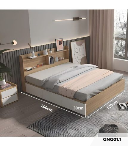 Giường gỗ GNG01.1 120x200 - Vân gỗ nhạt