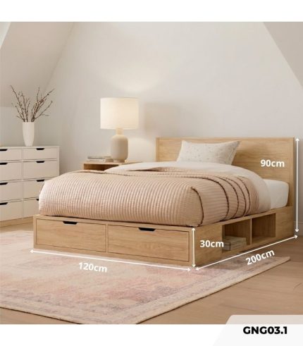 Giường gỗ GNG03.1 120x200 - Vân gỗ nhạt