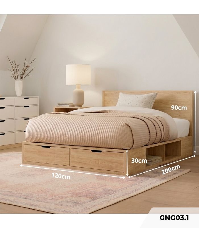 Giường gỗ GNG03.1 120x200 - Vân gỗ nhạt