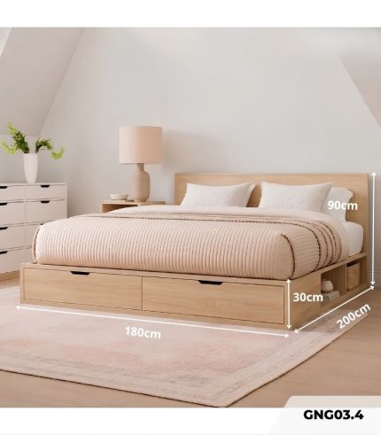 Giường gỗ GNG03.4 180x200 - Vân gỗ nhạt