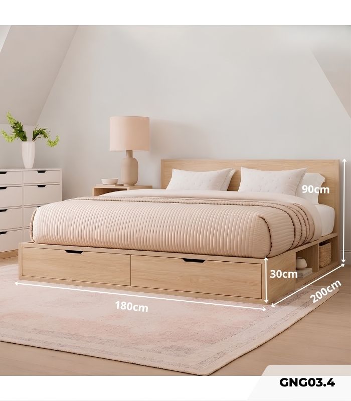 Giường gỗ GNG03.4 180x200 - Vân gỗ nhạt
