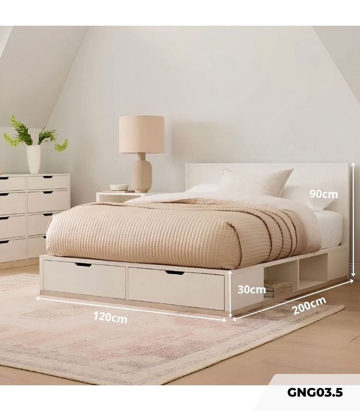 Giường gỗ GNG03.5 120x200 - Trắng