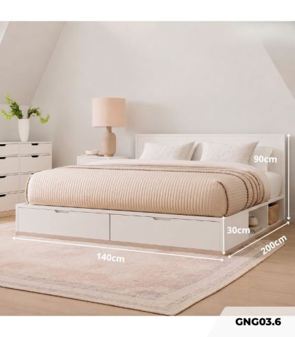 Giường gỗ GNG03.6 140x200 - Trắng
