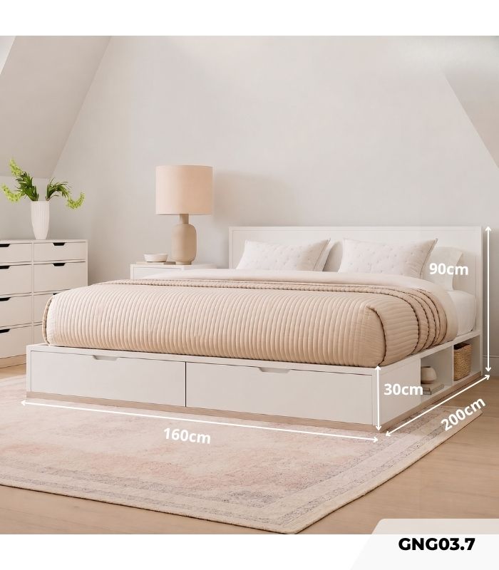 Giường gỗ GNG03.7 160x200 - Trắng