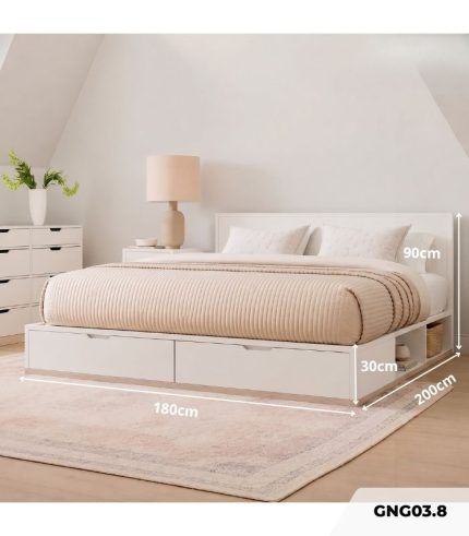 Giường gỗ GNG03.8 180x200 - Trắng