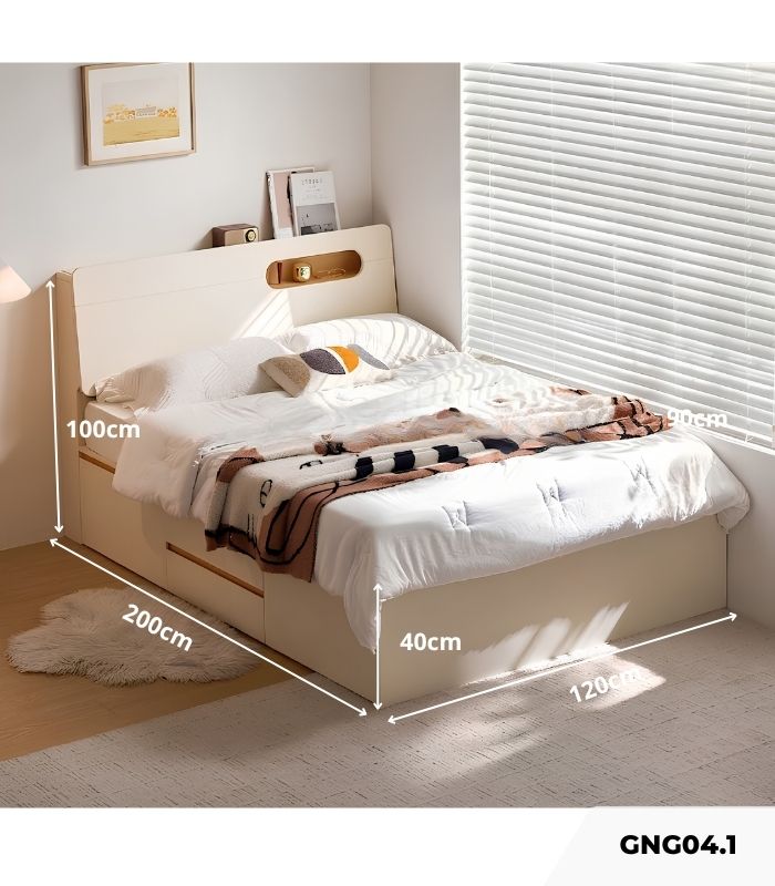 Giường gỗ GNG04.1 120x200 - Trắng