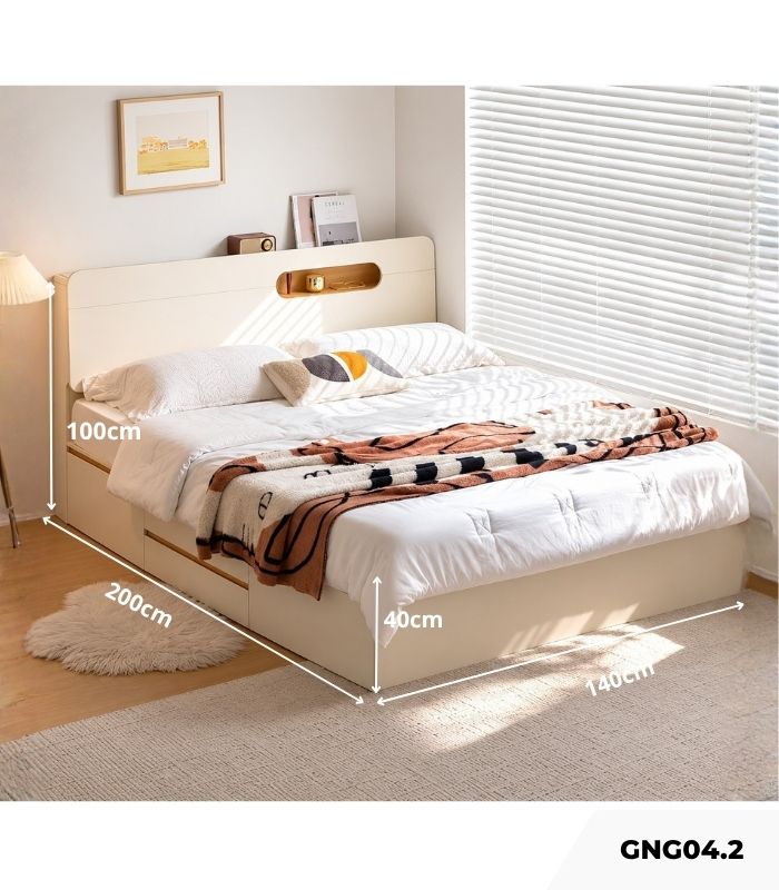 Giường gỗ GNG04.2 140x200 - Trắng