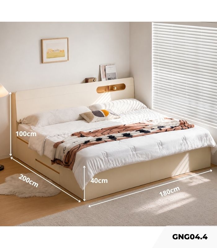 Giường gỗ GNG04.4 180x200 - Trắng