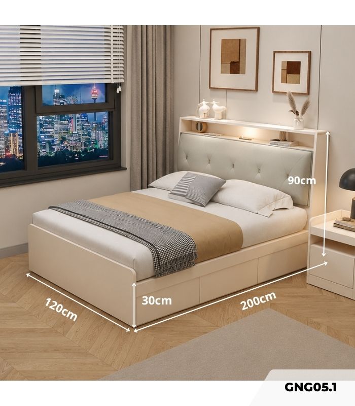Giường gỗ GNG05.1 120x200 - Trắng