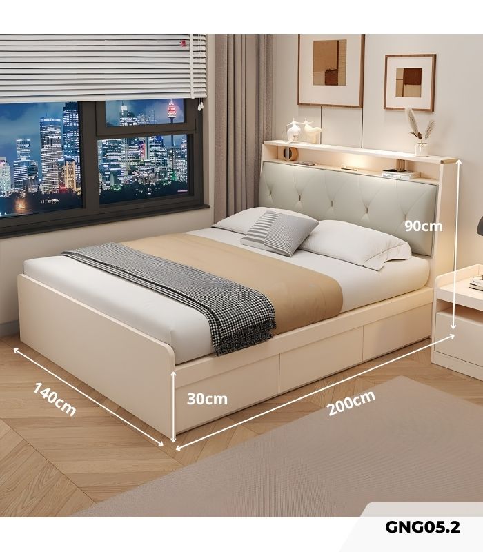 Giường gỗ GNG05.2 140x200 - Trắng