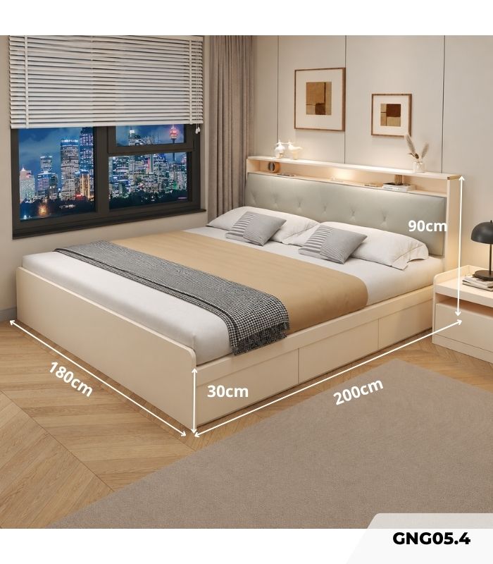 Giường gỗ GNG05.4 180x200 - Trắng