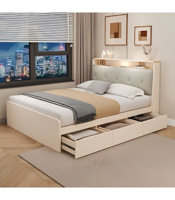 Giường gỗ GNG05.4 180x200 - Trắng